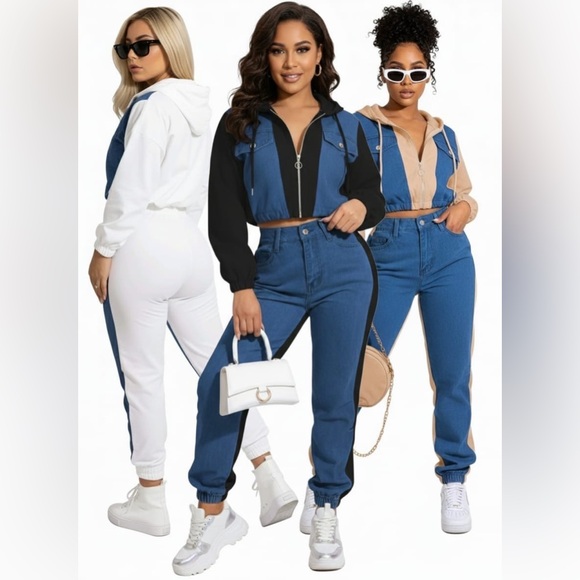 Hoodie Sweatshirts Casual Sweaters Two-toned Design Full Zip Womenswear Spandex - Picture 5 of 16